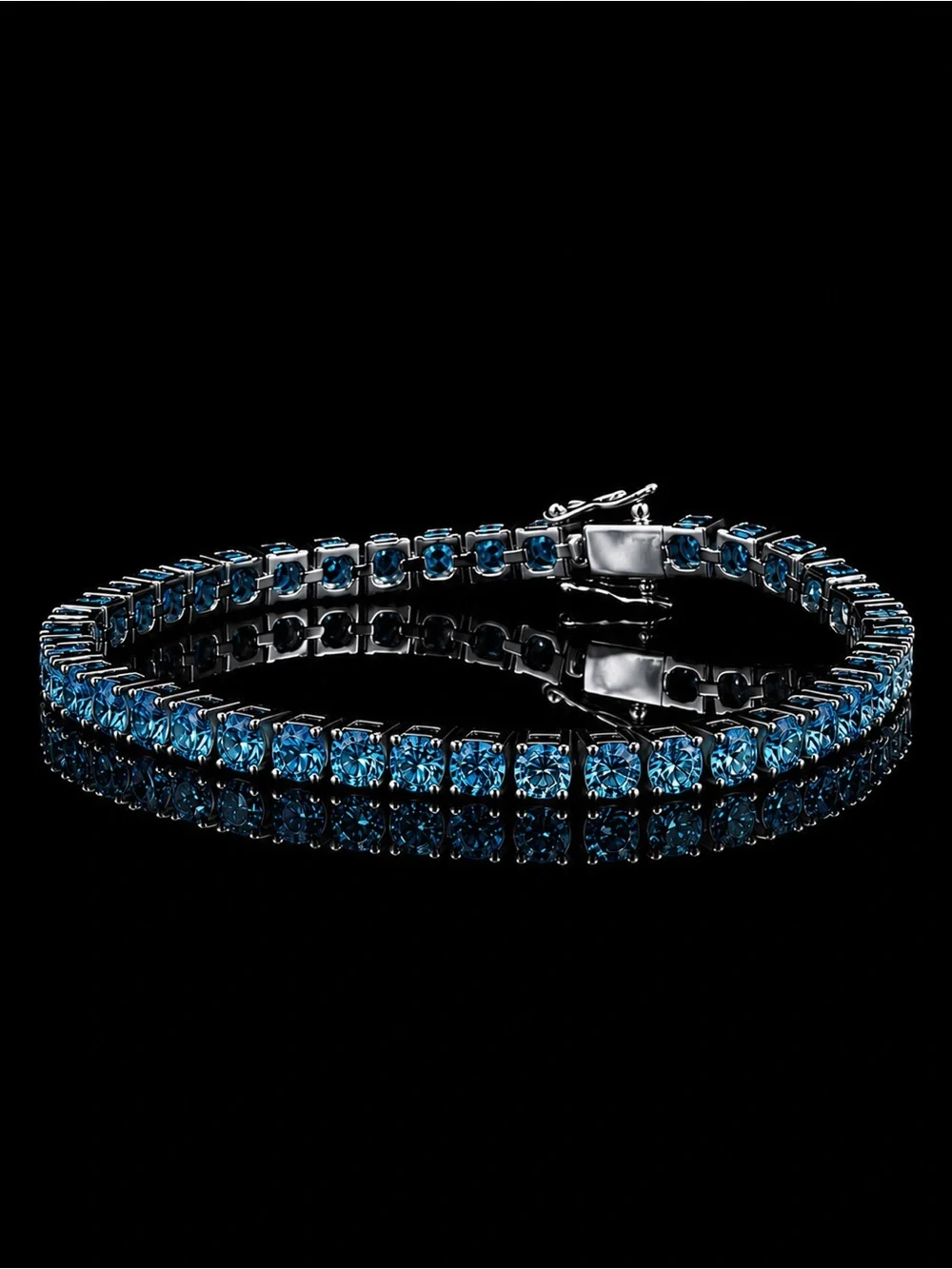 925 Silver, 5.6CTW Royal Blue Moissanite Tennis Bracelet - 7" - Picture 1 of 6